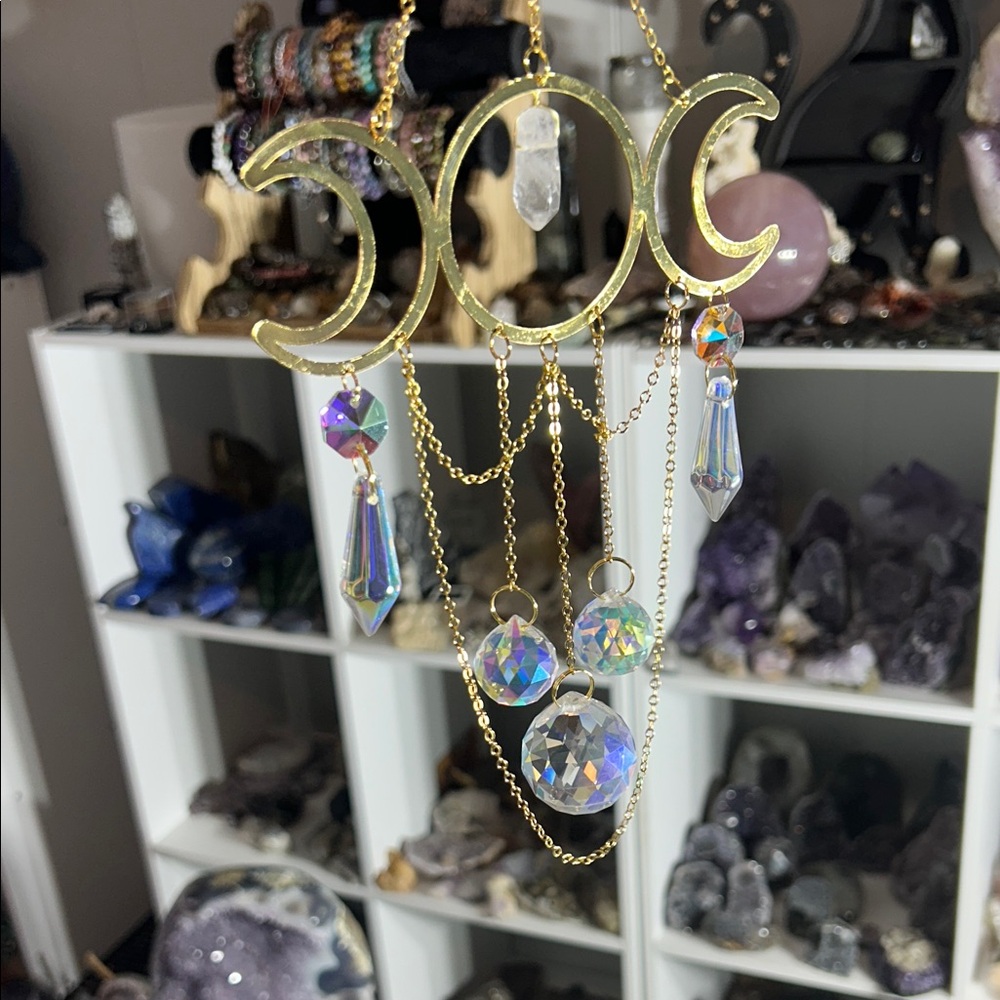 Gold And Crystal Moon Phase Suncatcher